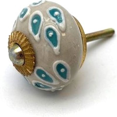 Porseleinen Knop Grijs met Turquoise Vissen 40mm handgeschilderd