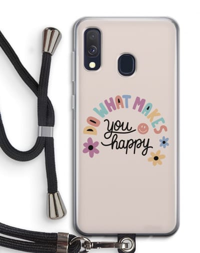 Case Company® - Hoesje met koord geschikt voor Samsung Galaxy A40 hoesje met Koord - Happy days - Telefoonhoesje met Zwart Koord - Bescherming aan alle Kanten en Over de Schermrand