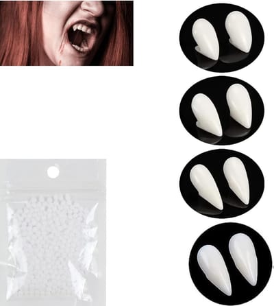 Namaakvampiertanden - 4 paar met vaste lijm - voor feestjes en cosplay - Halloween - favoriet (13/15/17/19 mm) .