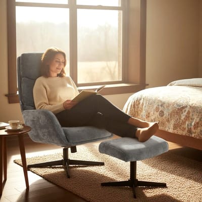 Wishdor - Fauteuil Met Voetenbank - Hoge Rugleuning En Schommelbeweging - Modern Ontwerp Voor Woonkamer Of Slaapkamer - Metaal En Stof In Linnenlook - Grijs
