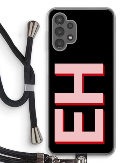 Gepersonaliseerd - Case Company® - Hoesje met koord geschikt voor Samsung Galaxy A13 4G hoesje met Koord - Monogram - Telefoonhoesje met Zwart Koord - Bescherming aan alle Kanten en Over de Schermrand