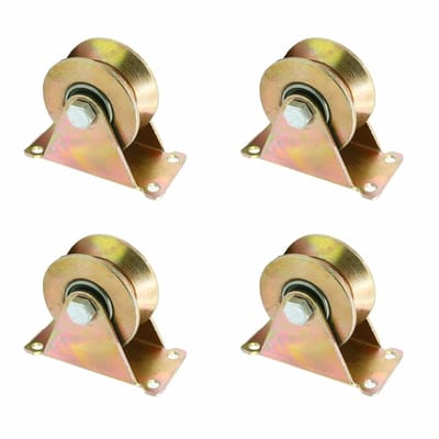 Set van 4 V-groefwielen, zware stalen pulleys met hoge draagkracht voor kabelsystemen, rolluiken en wasrekken