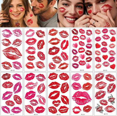 12 Bladen Halloween Lippenprint Gezichtstatoeages voor Volwassenen, Kinderen en Feestmake-up