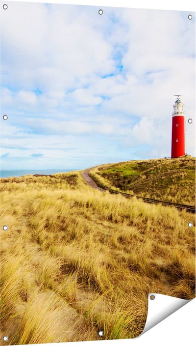 Gards Tuinposter Vuurtoren met Duinen in Texel - 80x120 cm - Tuindoek - Tuindecoratie - Wanddecoratie buiten - Tuinschilderij