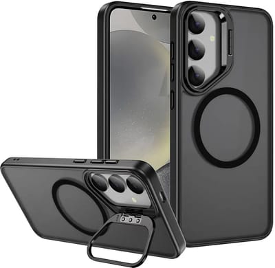 Hoesje Geschikt voor Samsung Galaxy S24 Plus - Compatibel met MagSafe & Qi2 - Back Cover met Standaard - Camera Kickstand - Zwart
