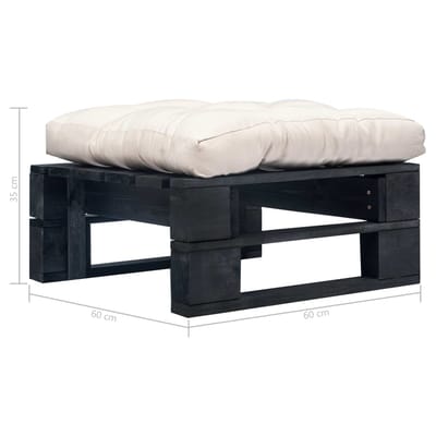 vidaXL - Tuinpoef - met - zandkleurig - kussen - pallet - hout - zwart