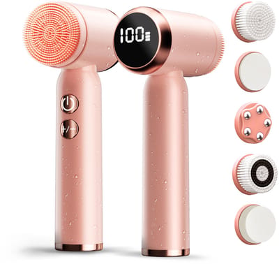 carmdering - Gezichtsreiniger - 6-in-1 Gezichtsreiniger - Elektrische Gezichtsborstel - 3 snelheden, LED-display, 1000 mAh, IPX6 - Met 6 opzetstukken voor reiniging, exfoliatie en massage - Stil, draagbaar, 30 dagen batterij - Roze