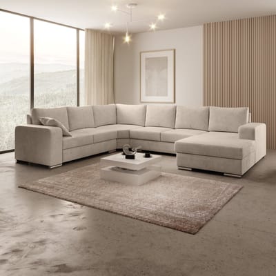 Meubella - Hoekbank Adel - Beige - Velvet - Rechts