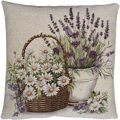 Kussenhoes - Luxe gobelinstof - Witte margrieten - Lavendel - Bloemen – 45 x 45 cm