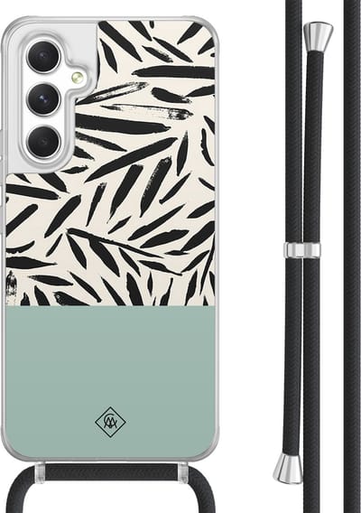 Casimoda® hoesje met koord - Geschikt voor Samsung A54 - Abstract Mint Palms - Afneembaar koord - TPU/acryl - Mint