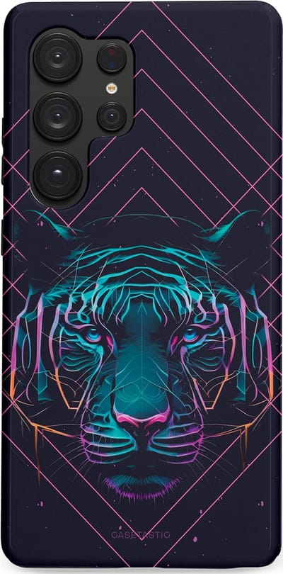 Casetastic hoesje geschikt voor Samsung Galaxy S25 Ultra - Dubbellaagse bescherming - Neon Tijger - Fashion Case - Donkerblauw