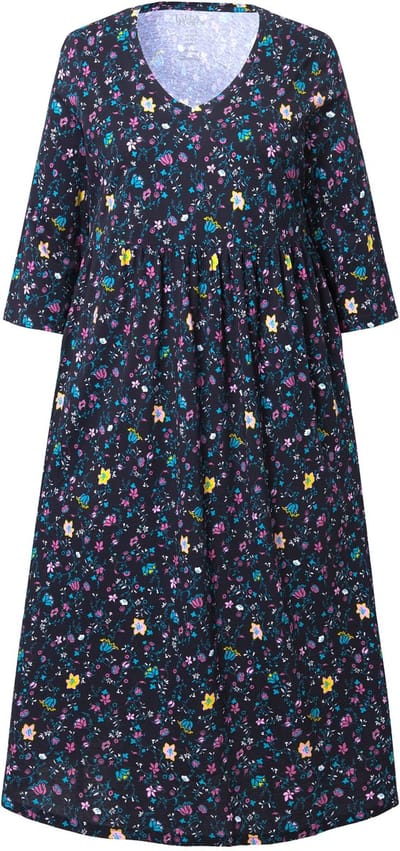 Ulla Popken - Dames - Jersey jurk paisley-patroon A-lijn V-hals 3/4-mouwen - Zwart - Maat 62+