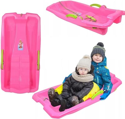Stevige roze slee met rem en trekkoord voor kinderen - Winterspeelgoed