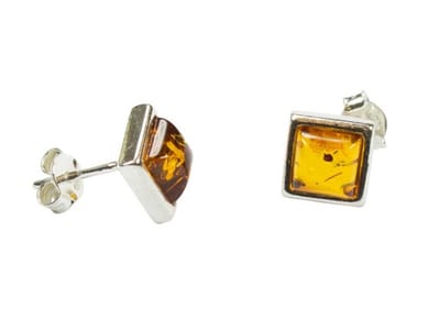 Zilveren knop oorbellen Barnsteen / Amber 925 zilver
