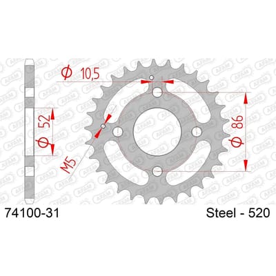 Stalen motortandwiel achteraan Afam 520 31 dents