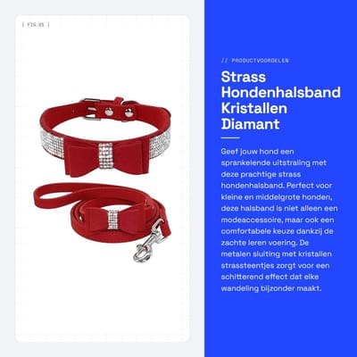 Dailygoods- Hondenhalsband met Strass - Halsband Harnas - Leren Voering - Verstelbaar - Lichtgewicht - Schattige Stijl