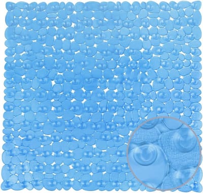 Antislip Douchemat voor Kinderen en Volwassenen - Vierkante PVC Badmat met Sterke Zuigkracht - 54 x 54 cm - Blauw