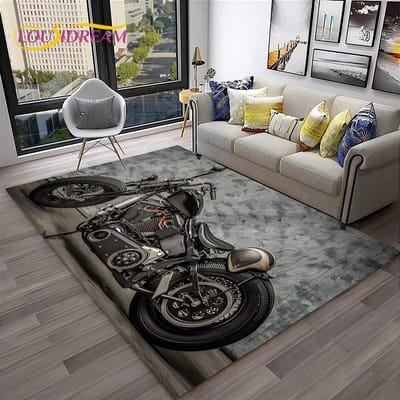 3D Vintage Motorfiets Retro Tapijt Tapijt voor Thuis Woonkamer Slaapkamer Speelkamer Bank Deurmat Decor, Kinderkamer Tapijt Antislip Vloermat 40x60cm