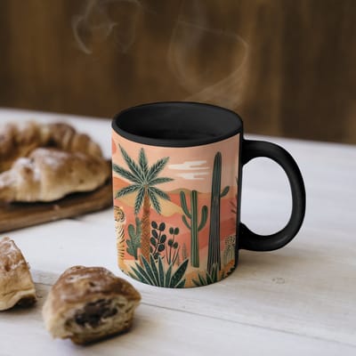 Magische Mok - Foto op Warmte Mokken - Koffiemok - Tijger - Kleurrijk - Palmen - Cactus - Magic Mok - Beker - 350 ML - Theemok