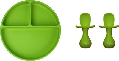 JU&MP Kinderserviesset - Baby - Kinderbordje met Zuignap - Kinderbestek - Kraamcadeau - Groen