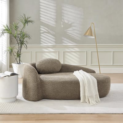 MIVRAY Zitbank Compact - Afgerond Design Met Kussen - Voor Woonkamer En Slaapkamer - Teddy Stof - Bruin