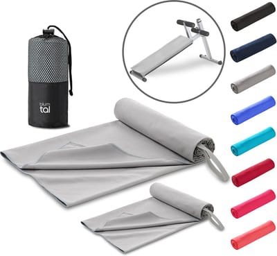 Blumtal Fitness Handdoek Set van 2 - Microvezel Sporthanddoek Gym 180 x 90 cm + 80 x 40 cm - Sporthanddoek 2 Stuks - Grijs