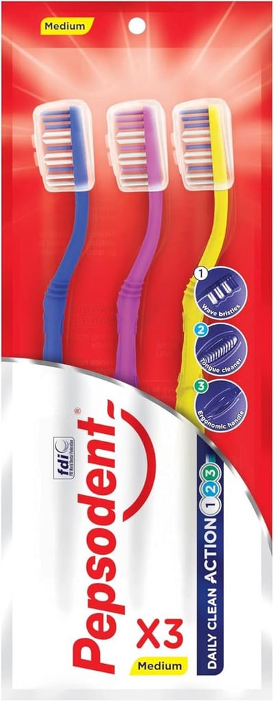 Triple Clean Tandenborstel - Tandenborstel Set - Mondhygiëne Verbeteren - Comfortabele en Eenvoudige Bediening - 3 stuks - Rood Geel Roze