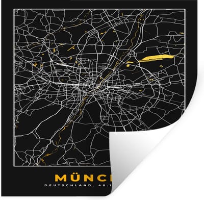Muurstickers - Sticker Folie - München - Plattegrond - Kaart - Stadskaart - Goud - Duitsland - 100x100 cm - Plakfolie - Muurstickers Kinderkamer - Zelfklevend Behang XXL - Zelfklevend behangpapier - Stickerfolie