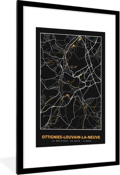 Fotolijst incl. Poster - Stadskaart - Plattegrond - Ottignies,Louvain-La-Neuve - Kaart - Goud - 60x90 cm - Posterlijst