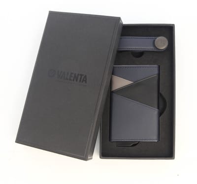 Valenta Geschenkenset - Blauwe Leren Pasjeshouder met Uitwerper Snap en Bijpassende Sleutelhouder - Luxe Cadeaudoos