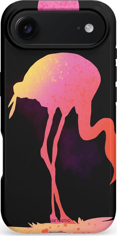 Casetastic hoesje geschikt voor Apple iPhone Air - MagSafe - Dubbellaagse bescherming - Silhouet Flamingo - Fashion Case - Zwart Koraal Perzik