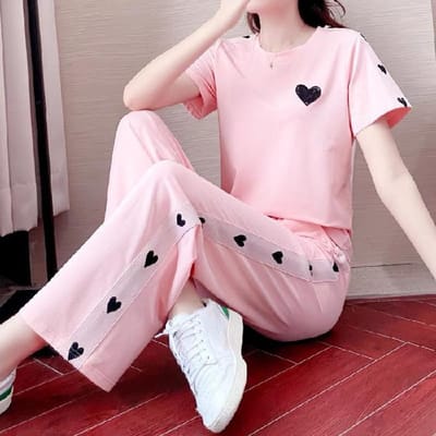 Ensemble Sportif et Quotidien pour Femmes Été Dernière Version Coréenne Coupe Ample et Stylé Réduisant l'Âge Rose Ensemble Deux Pièces XXXXL rose