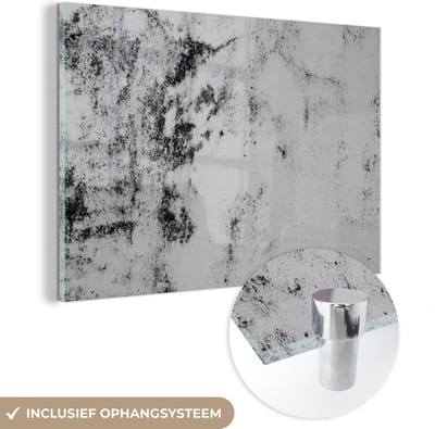 Glasschilderij - Steen - Wit - Graniet - Zwart - Design - 150x100 cm - Wanddecoratie - Woondecoratie