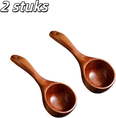 2 stuks - Lepels - Soeplepels - Grote soeplepels in Japanse stijl - Houten lepels - Soeplepels - Ramenlepels met lange steel voor huishoudelijk gebruik - Paplepels - Geschikt voor ramen, pap en dikke soep - Bruin