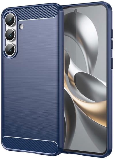 Geborsteld TPU Hoesje Geschikt voor Samsung Galaxy S25 FE | Beschermhoes | Back Cover | Flexibel TPU | Stijlvol Carbon | Dun | Blauw