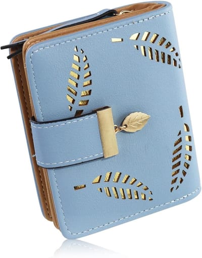 Dames Hollow Leaf Portemonnee van PU Leer met Meerdere Kaartslots en Sluiting, Blauw, Minimalistisch Design