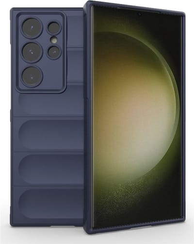 YPCd Bumpy Backcover Geschikt voor Samsung Galaxy S24 Ultra – Flexibel TPU & Gripvast Hoesje met Schokbescherming en Verhoogde Randen – Donkerblauw