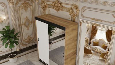 Kledingkast Schuifdeur – Casa Velluto RetroLux 138 cm – Moderne Garderobekast met Spiegel, Elegante Woonkamerkast, Schuifdeuren, Eiken Ambacht Goud + Wit – 138x205x59 cm
