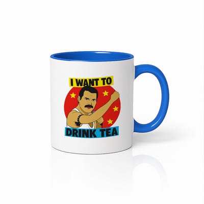 Grappige “I Want to Drink Tea” Wit-Blauwe Mok 330ml – Parodie Koffiebeker voor Theeliefhebbers