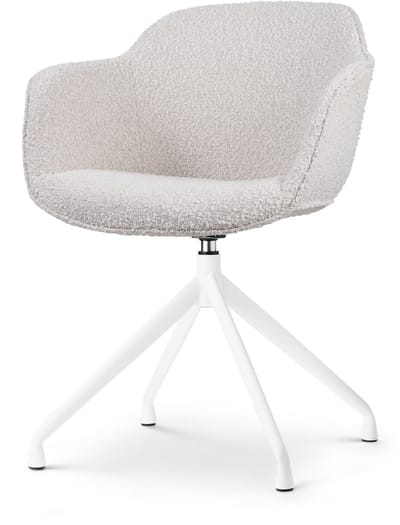 Nolon Nola-Mare Eetkamerstoel Bouclé Beige - Draaibaar - met Armleuning - Stof - Wit Onderstel - Modern - Comfortabel
