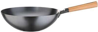 Koolstofstalen Wokpan met Houten Handvat - 30 cm