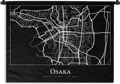 Wandkleed - Wanddoek - Plattegrond - Kaart - Osaka - Stadskaart - 120x90 cm - Wandtapijt