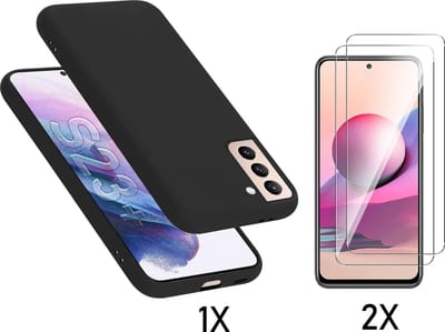 Casemania Hoesje Geschikt voor Samsung Galaxy S23 Plus - Zwart + 2X Glazen Screenprotector - Siliconen Back Cover