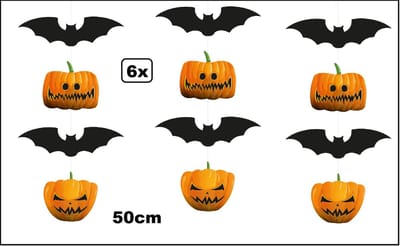 6x Hangdecoratie Halloween vleermuis/pompoen 50cm - Horror griezel halloween creepy thema feest festival