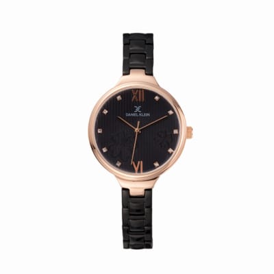 Daniel Klein DK11957-5 - Horloge - Analoog - Dames - Vrouwen - stalen band - rond - Zwart - Rosékleurig