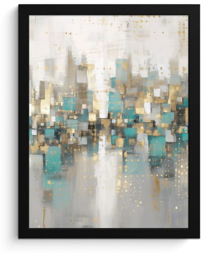 Poster in lijst - Fotolijst 30x40 cm - Posters - Abstract - Blokken - Goud - Skyline - Posterlijst zwart - Decoratie - Wanddecoratie woonkamer - Muurdecoratie slaapkamer