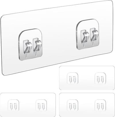Set van 4 Sterke Zelfklevende Haakjes voor Hoek Doucherek en Badkamerplank, Geen Boren Nodig, Ideaal voor Zeepdispenser en Keukenaccessoires