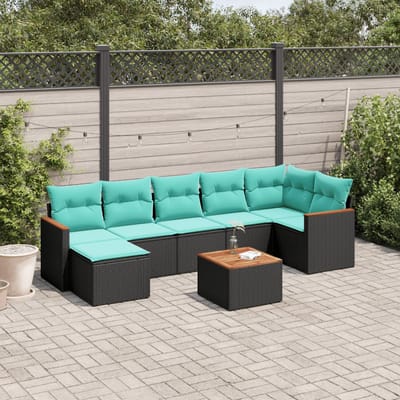 vidaXL - 8-delige - tuinbankset - met - kussens, - zwart - polyrotan