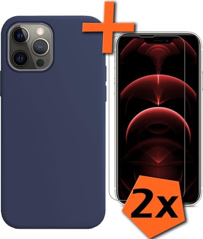 Hoes - Met 2x Screenprotector - Geschikt voor Apple iPhone 13 Pro - Sterk & Shockproof - Back Cover - Siliconen Case - Telefoon Hoes - Donkerblauw