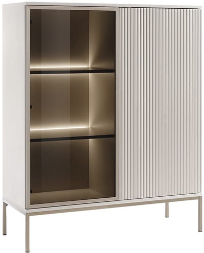 Vente-unique Vitrinekast met 2 deurtjes met ledverlichting van MDF en gerookt glas - Beige en zwart - OVILA